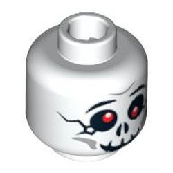 Minifig Head Bonezai, Skull Cracked with Red Eyes and Grin Print [Blocked Open Stud]
