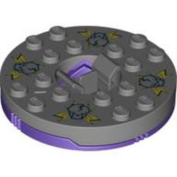 Turntable 6 x 6 Round Dark Bluish Gray Base with Flat Silver Top with Light Green Skulls on Yellow Print (Ninjago Spinner)