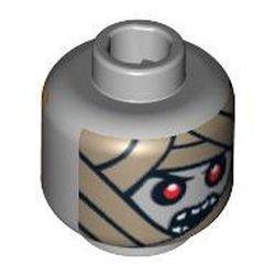 Minifig Head Amset-Ra, Gold Death Mask / Mummy Wrap with Red Eyes and Open Mouth Print