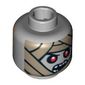 Minifig Head Amset-Ra, Gold Death Mask / Mummy Wrap with Red Eyes and Open Mouth Print