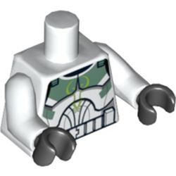 Torso Clone Trooper Armour with Sand Green Markings Print, White Arms, Black Hands