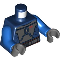 Torso Armor, Dark Bluish Gray Chest Plate with Red Emblem, Belt Print (Mandalorian), Blue Arms, Dark Bluish Gray Hands