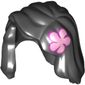 Hair Mid-Length with Part over Front of Right Shoulder and Pink Flower Print on Left Side