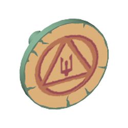 Shield Round Flat with Circle, Triangle and Trident on Gold Background Print