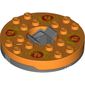 Turntable 6 x 6 Round Dark Bluish Gray Base with Orange Top and Red Flames on Yellow Print (Ninjago Spinner)