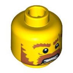 Minifig Head Viking, Brown Beard, Brown Eyebrows, Scar Across Left Eyebrow, Open Angry Mouth, White Pupils Print [Blocked Open Stud]