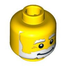 Minifig Head Lawn Gnome, White Beard, White Bushy Eyebrows, Smile, White Pupils Print [Blocked Open Stud]