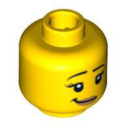 Minifig Head Surfer Girl, Crooked Smile, Pale Nougat Lipstick, Eyelashes, White Pupils Print [Blocked Open Stud]
