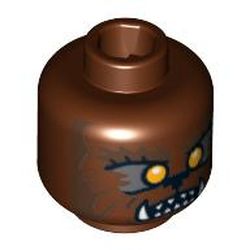 Minifig Head Werewolf, Orange Eyes and Sharp Teeth Print [Blocked Open Stud]