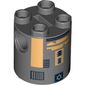 Brick Round 2 x 2 x 2 Robot Body, Axle Holder '+' Orientation with Metallic Gold Astromech Droid Print (R8-B7)