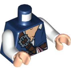 Torso Jerkin with White Open Shirt and Belts and Red, White and Blue Sash Print, White Arms, Light Nougat Hands