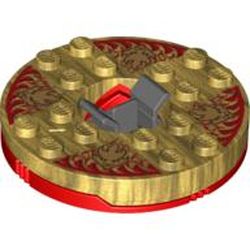 Turntable 6 x 6 Round Red Base with Pearl Gold Top with Gold Faces on Red Print (Ninjago Spinner)