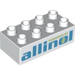 Duplo Brick 2 x 4, with 'POWERED BY allinol' Print