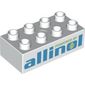 Duplo Brick 2 x 4, with 'POWERED BY allinol' Print