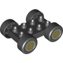 Duplo Car Base 2 x 4 with Black Tires & Yellow 'Y' Spoke Wheels
