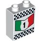 Duplo Brick 1 x 2 x 2 with '1' in Green, White and Red Chevron and Checkered Border Print
