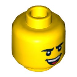 Minifig Head, Curved Eyebrows, Brown Chin Dimple, Laughing / Worried Print