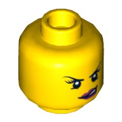 Minifig Head Soldier, Dark Pink Lips, Eyelashes, Purple Eye Shadow Conniving / Angry Print [Blocked Open Stud]