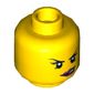 Minifig Head Soldier, Dark Pink Lips, Eyelashes, Purple Eye Shadow Conniving / Angry Print [Blocked Open Stud]
