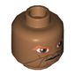 Minifig Head Eeth Koth, Reddish Brown Eyes and Lines Around Mouth Print [Blocked Open Stud]