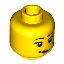 Minifig Head Zookeeper, Eyelashes, White Pupils, Red Lips, Crooked Smile and Mole on Left Cheek Print [Blocked Open Stud]