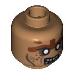Minifig Head Zombie, Silver Eyes and Brown Face Lines Closed Mouth / Bared Teeth Print