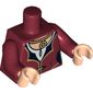 Torso Dress with Gold and Black Trim, White Collar, Gold Medallion Print, Dark Red Arms, Light Nougat Hands