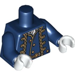 Torso Uniform Jacket over Vest with Gold Trim Print, Dark Blue Arms, White Hands