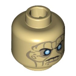 Minifig Head Davy Jones, Silver Eyes and Furrowed Brow Print [Blocked Open Stud]
