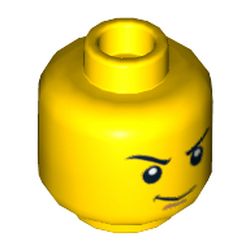 Minifig Head Lloyd, Dual Sided, Thin Smirk, Raised Eyebrow / Scared with Teeth Print [Hollow Stud]