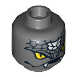 Minifig Head Snike, Yellow Snake Eyes, Fangs, Black and White Scales Print [Hollow Stud]