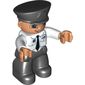 Duplo Figure with Police Style Hat Black, Airplane Logo and Black Tie, Black Legs