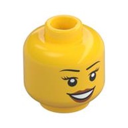 Minifig Head Nya / Ms. Santos, Peach Lips, Open Mouth Smile, Black Eyebrows Print [Hollow Stud]