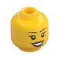 Minifig Head Nya / Ms. Santos, Peach Lips, Open Mouth Smile, Black Eyebrows Print [Hollow Stud]