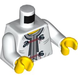Torso Dragon Clasps and Red Ties Front and Dragon Back Print, White Arms, Yellow Hands