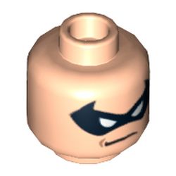 Minifig Head Robin, Black Eyemask, Determined / Scared Print