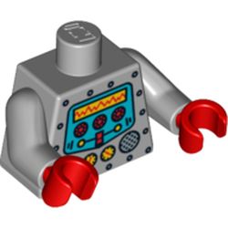 Torso Robot with Silver Rivets, Yellow Gauges, Red Knobs and Yellow Screen Print, Light Bluish Gray Arms, Red Hands