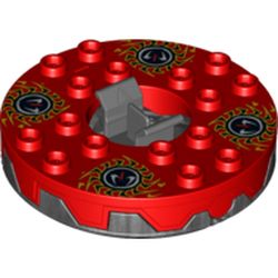 Turntable 6 x 6 Round Pearl Titanium Base Serrated with Red, White, Yellow and Black Print (Ninjago Spinner)