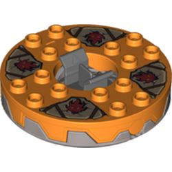 Turntable 6 x 6 Round Flat Silver Base Serrated with Dark Red Faces on Dark Tan and Dark Gray Print (Ninjago Spinner)