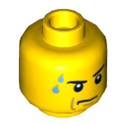 Minifig Head Pete Peterson, Eyebrows, White Pupils, Frown, Sweat Drops Print