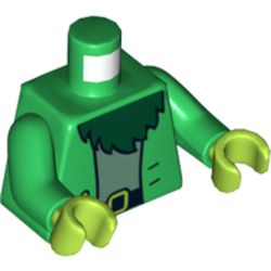 Torso Jacket with Two Buttons over Light Blue Shirt and Dark Green Beard Print, Green Arms, Lime Hands