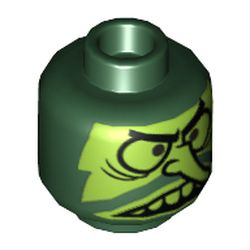 Minifig Head Flying Dutchman, Lime Grimace, Large Eyes, Long Nose and Large Teeth Print [Hollow Stud]