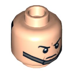 Minifig Head, Chin Strap, Black Goggles / Stern Eyebrows no Goggles Print