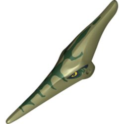 Animal Body Part, Dinosaur, Pteranodon Head with Eyes and Dark Green Stripes Print