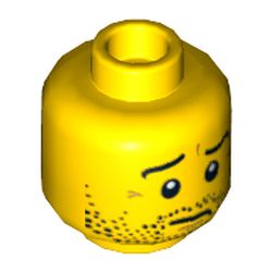 Minifig Head Hero, Beard Stubble, Wrinkles and Worried Look Print [Hollow Stud]