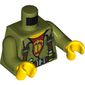 Torso Dino Shirt and Harness, Dark Red Undershirt with 'D' Print, Olive Green Arms, Yellow Hands
