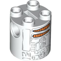 Brick Round 2 x 2 x 2 Robot Body, Axle Holder '+' Orientation with Gray Lines and Carrots Astromech Droid Print (Christmas R2-D2)