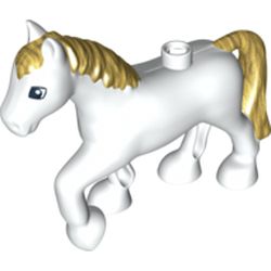 Duplo Animal Horse with one Stud and Raised Hoof, Gold Mane & Tail Print