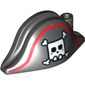 Hat Pirate Bicorne with Large Square Skull and Crossbones and Red Line Print