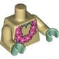 Torso Shirt with Sand Green Neck and Pink Lei Print, Tan Arms, Sand Green Hands
